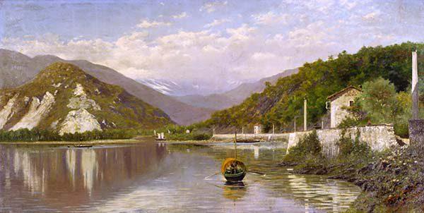Francesco Gnecchi - Fondo Toce (Lago Maggiore) o Il Sempione dal Lago Maggiore, 1884,olio su tela, cm 75,5 x 149, Gallerie d'Italia