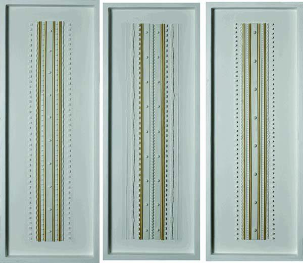 Righetti Aldo Trilogia del silenzio Tecnica mista con inserti materici su legno 765 x 85 x 10 Anno 2017